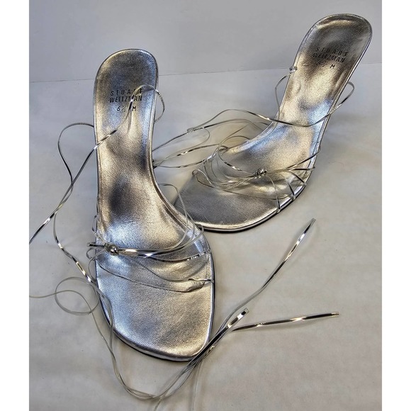 Stuart Weitzman Shoes - STUART WEITZMAN Silver Metalic Wrap Sandals size 6.5